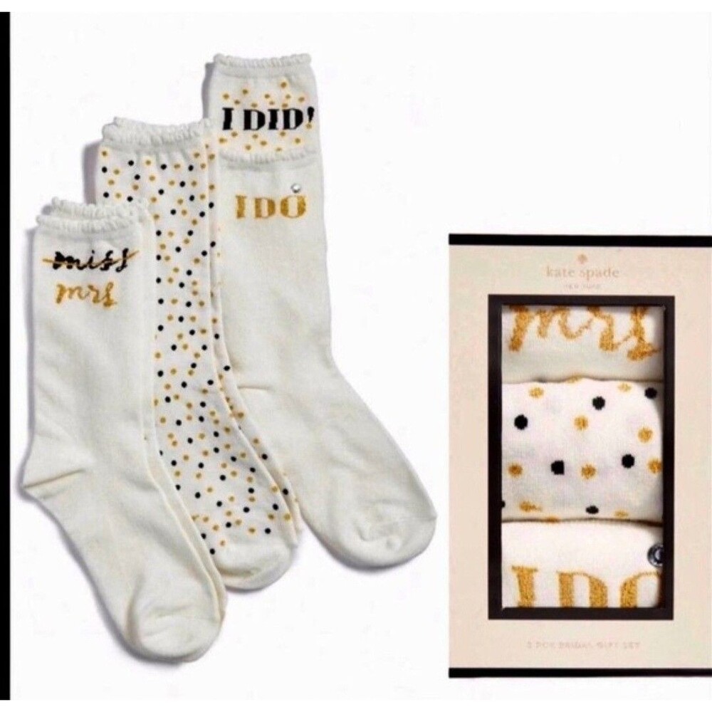 New In Box Kate Spade 3 Pack Bridal Gift Set Socks for the Bride Wedding I DO